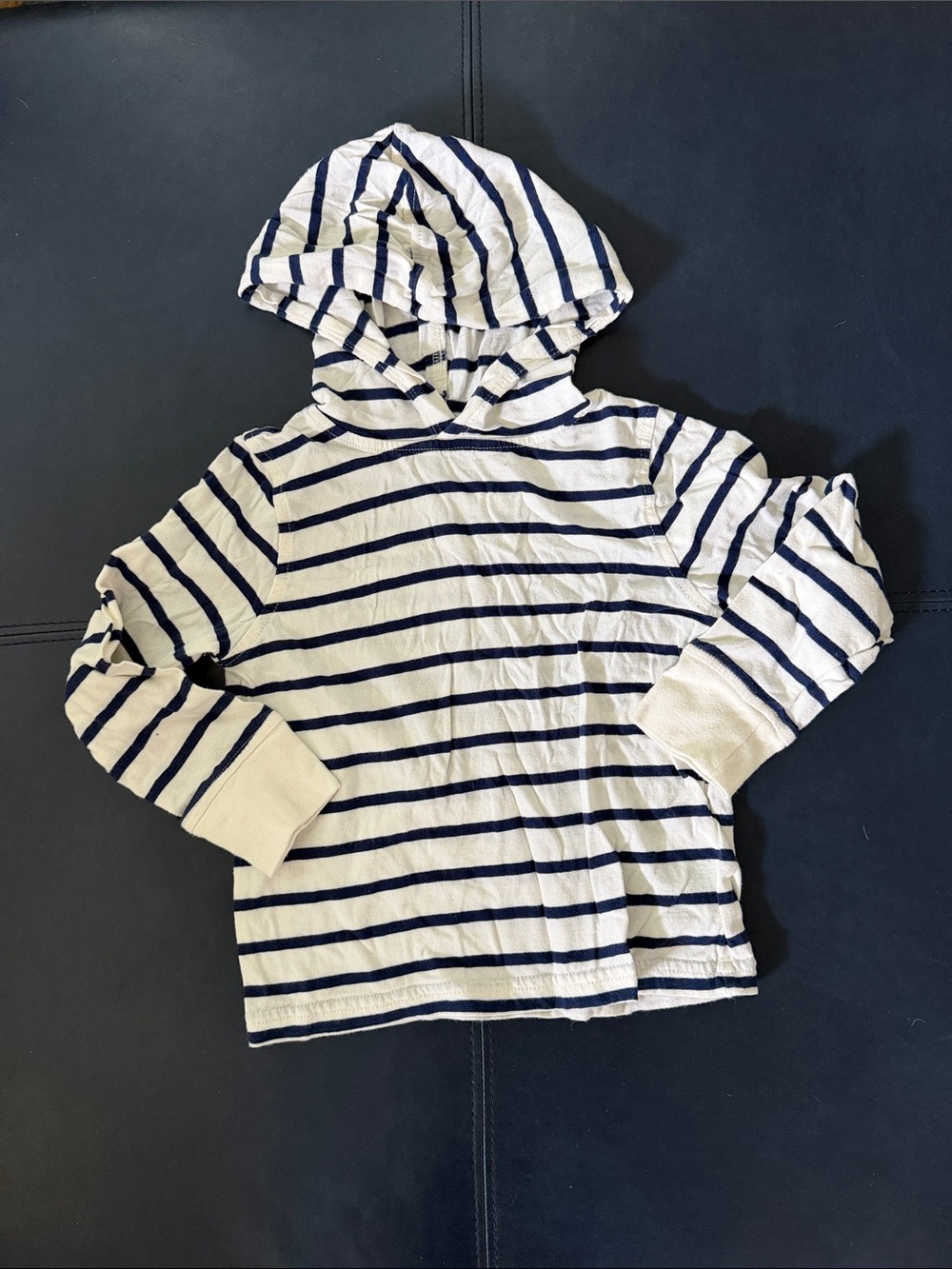 Crewcuts White Hooded Long Sleeve Top with Navy Stripes